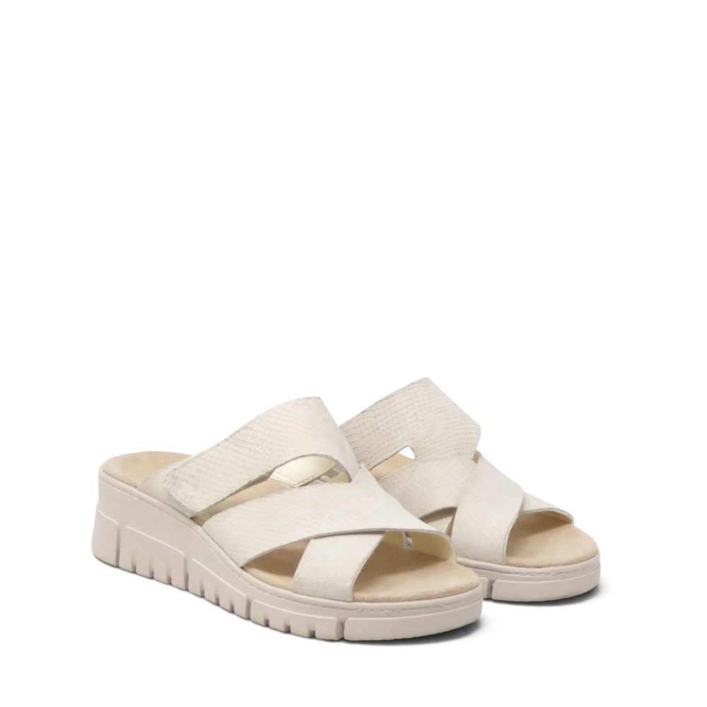 Vionic Womens Uptown Sunset Slide Sandals Ivory Snake Embossed 8.5
